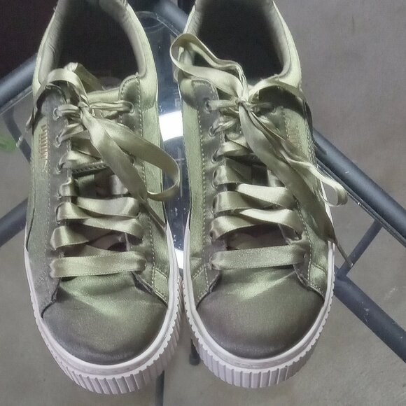 Puma Army Green Satin Sneakers - Picture 1 of 9
